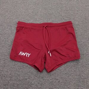 AWRY Swim Shorts Mens Large Red Solid Stretch Elastic Waist Drawstring Trunks